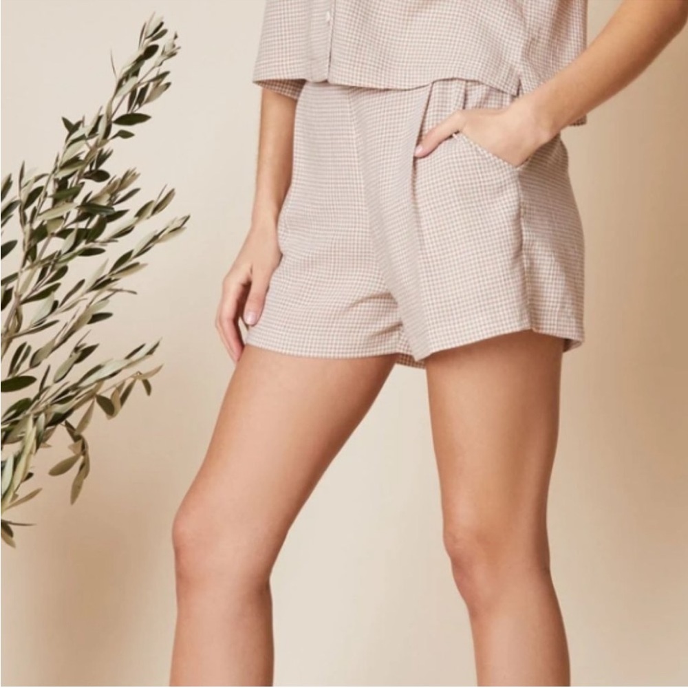 Whimsy + Row Beige Gingham shorts